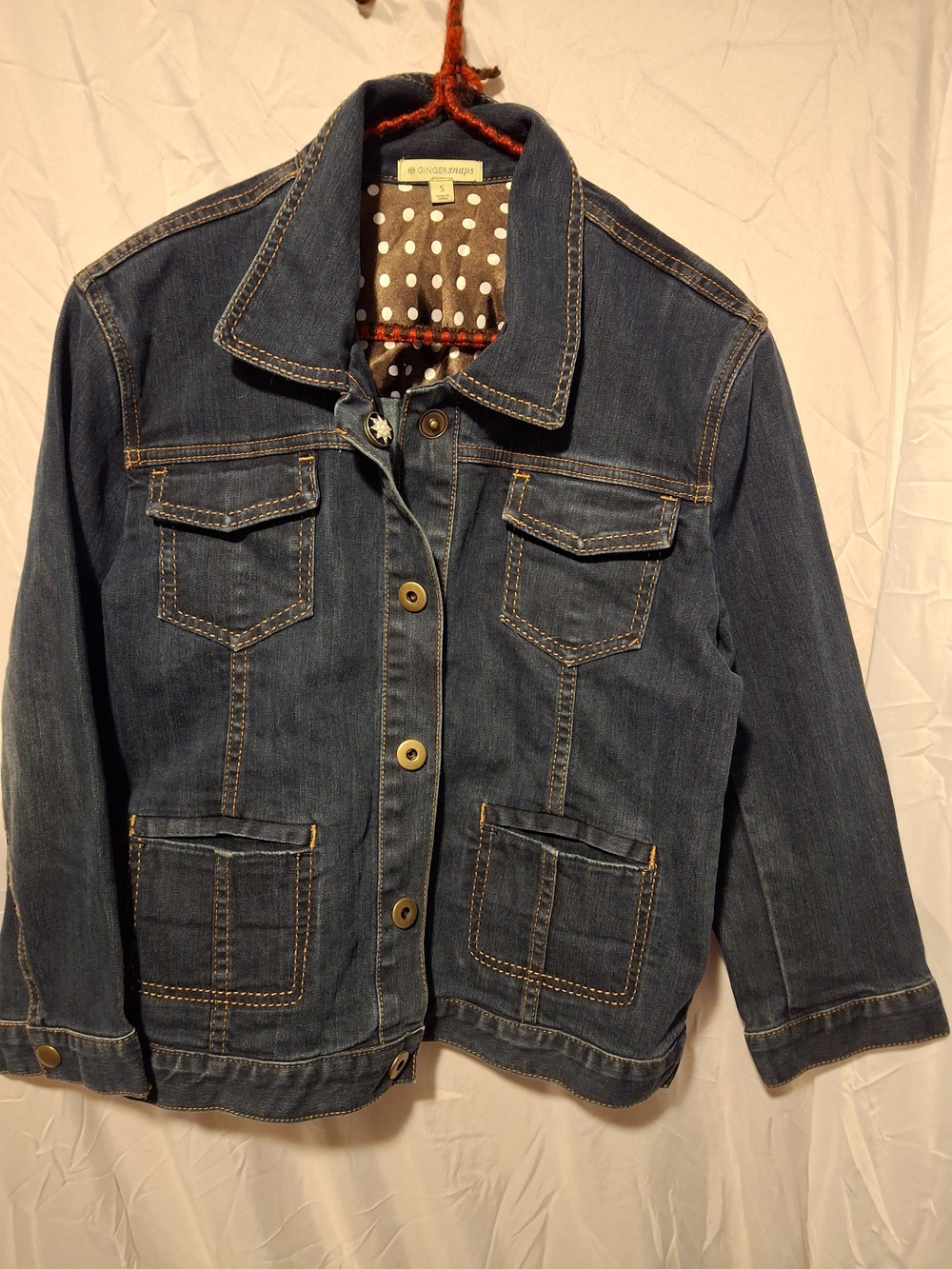 Polka-Lined Women's Denim Jacket - Blue Size Small Includes 5 Snap Ons